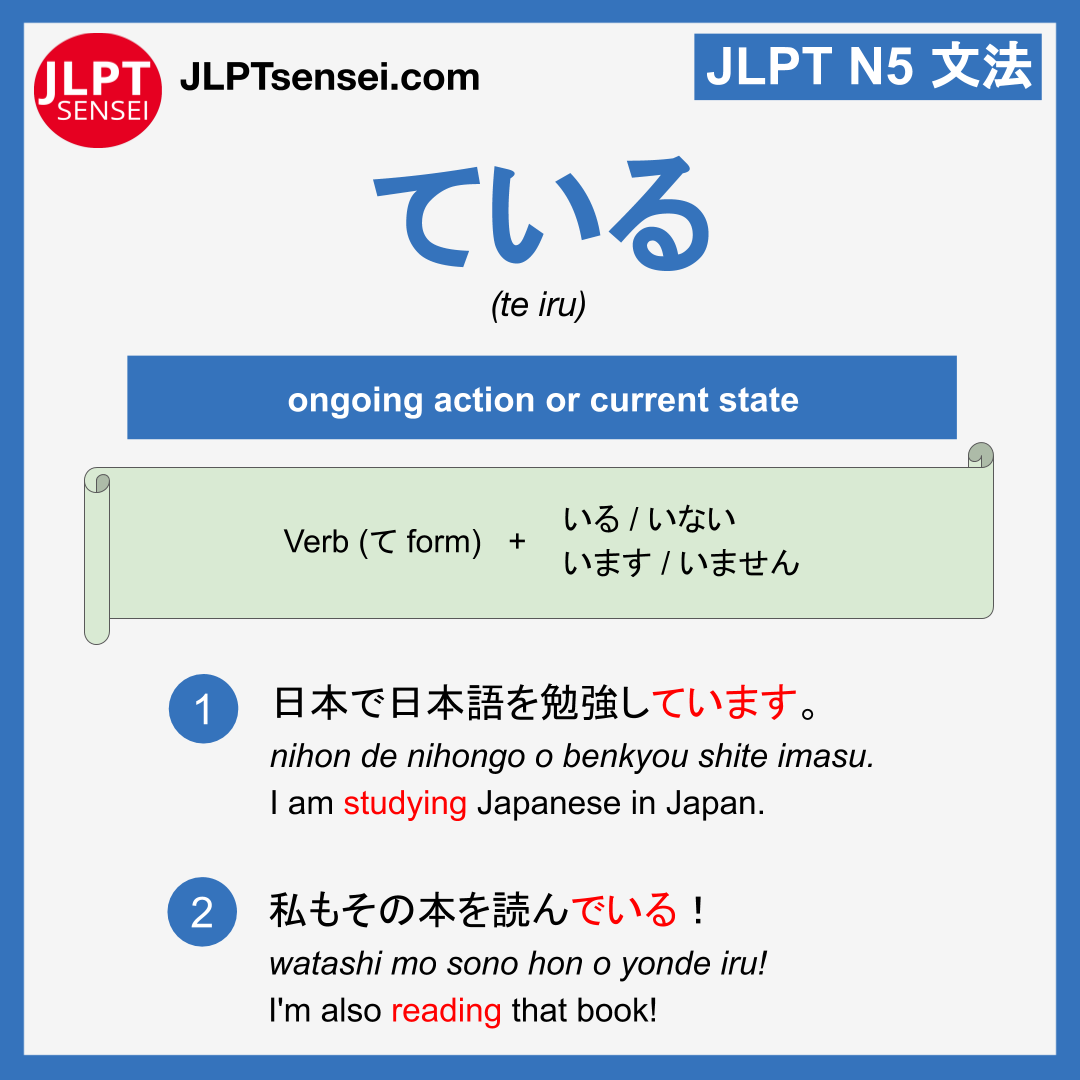 Te Iru Jlpt N Grammar Meaning Learn Japanese Flashcards Guia De Japones