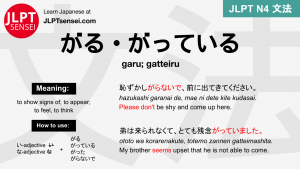 garu gatteiru がる がっている がる がっている jlpt n4 grammar meaning 文法 例文 japanese flashcards