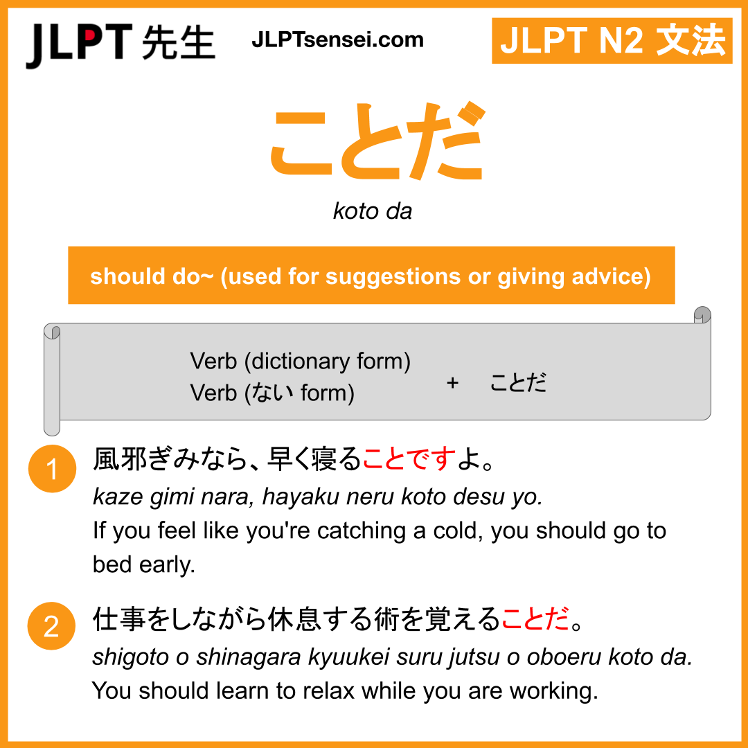 koto da ことだ jlpt n2 grammar meaning 文法 例文 learn japanese flashcards ...
