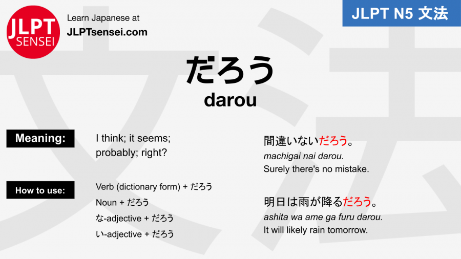 N5 Grammar: だろう (darou) Learn Japanese | JLPT Sensei