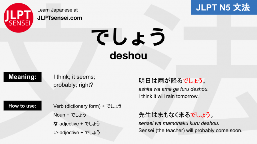 N5 Grammar: でしょう (deshou) Learn Japanese | JLPT Sensei