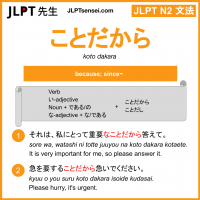 koto dakara ことだから jlpt n2 grammar meaning 文法 例文 learn japanese flashcards