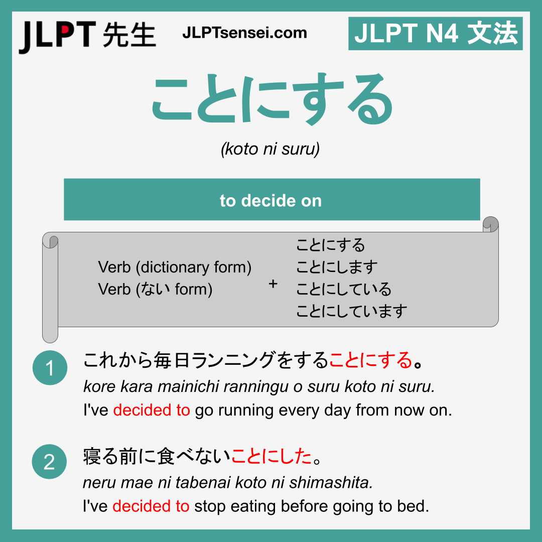 ni suru にする jlpt n5 grammar meaning 文法例文 learn japanese flashcards – Guia  de Japones