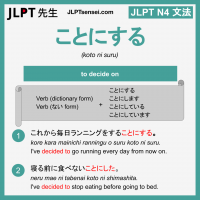 koto ni suru ことにする ことにする jlpt n4 grammar meaning 文法 例文 learn japanese flashcards