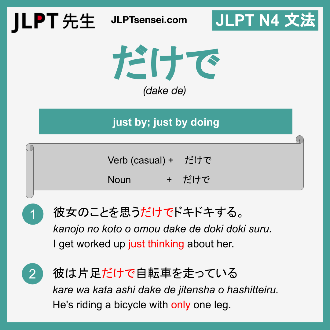 dake de だけで だけで jlpt n4 grammar meaning 文法 例文 learn japanese flashcards ...