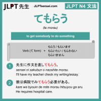 te morau てもらう てもらう jlpt n4 grammar meaning 文法 例文 learn japanese flashcards