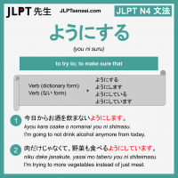 you ni suru ようにする ようにする jlpt n4 grammar meaning 文法 例文 learn japanese flashcards