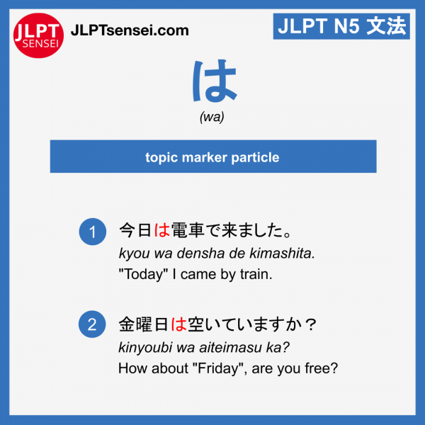 wa ha は topic marker particle jlpt n5 jlpt n5 grammar meaning 文法 例文 learn japanese flashcards