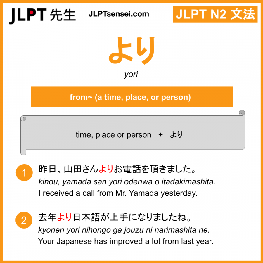 yori より jlpt n2 grammar meaning 文法 例文 learn japanese flashcards – Guia ...
