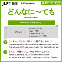 donna ni~temo どんなに～ても jlpt n3 grammar meaning 文法 例文 learn japanese flashcards