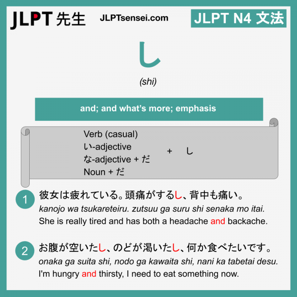 shi し し jlpt n4 grammar meaning 文法 例文 learn japanese flashcards