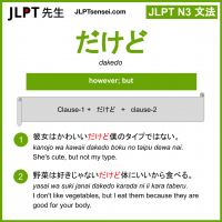 dakedo だけど jlpt n3 grammar meaning 文法 例文 learn japanese flashcards