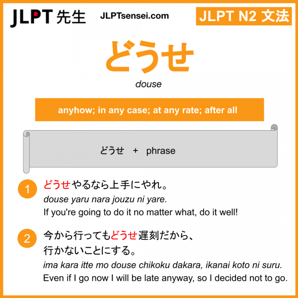 douse どうせ jlpt n2 grammar meaning 文法 例文 learn japanese flashcards