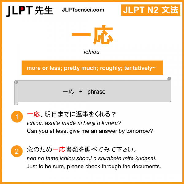 ichiou 一応 いちおう jlpt n2 grammar meaning 文法 例文 learn japanese flashcards