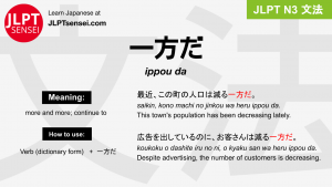 ippou da 一方だ いっぽうだ jlpt n3 grammar meaning 文法 例文 japanese flashcards