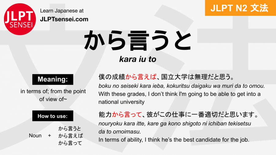 Gramática JLPT N2: から言うと (kara iu to) Significado – guiadejapones.com