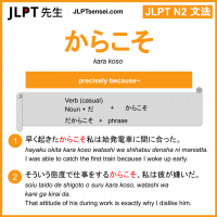 kara koso からこそ jlpt n2 grammar meaning 文法 例文 learn japanese flashcards