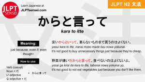 kara to itte からと言って からといって jlpt n2 grammar meaning 文法 例文 japanese flashcards
