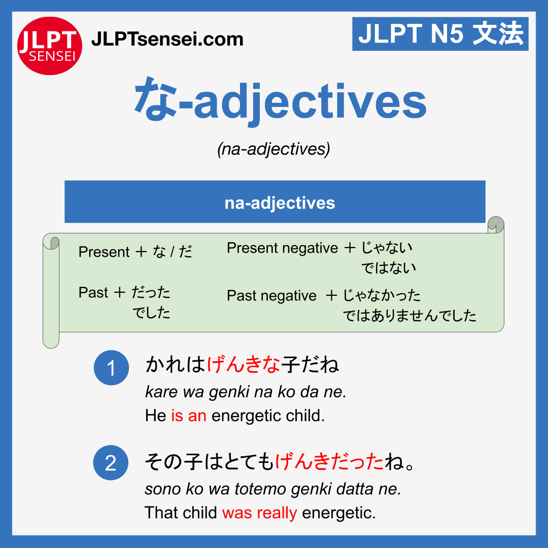 na adjectives な形容詞 jlpt n20 grammar meaning 文法例文 learn ...