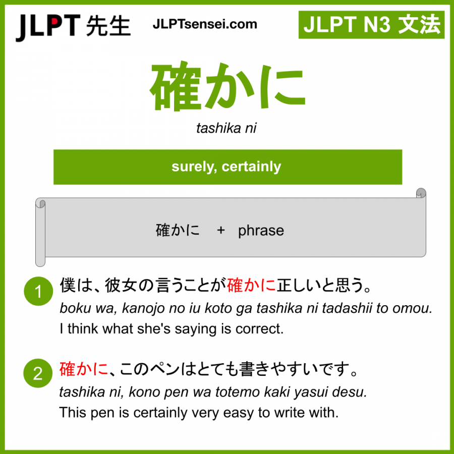 Gramática JLPT N3: 確かに (tashika ni) Significado – guiadejapones.com