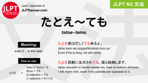 tatoe~temo たとえ～ても jlpt n3 grammar meaning 文法 例文 japanese flashcards