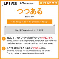 tsutsu aru つつある jlpt n2 grammar meaning 文法 例文 learn japanese flashcards