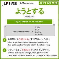you to suru ようとする jlpt n3 grammar meaning 文法 例文 learn japanese flashcards