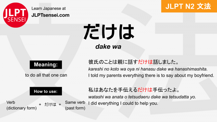 Gramática JLPT N2: だけは (dake wa) Significado – guiadejapones.com