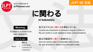 ni kakawaru に関わる にかかわる jlpt n2 grammar meaning 文法 例文 japanese flashcards