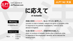 ni kotaete に応えて にこたえて jlpt n2 grammar meaning 文法 例文 japanese flashcards