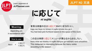 ni oujite に応じて におうじて jlpt n2 grammar meaning 文法 例文 japanese flashcards