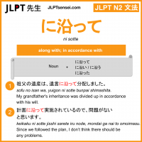 ni sotte に沿って にそって jlpt n2 grammar meaning 文法 例文 learn japanese flashcards