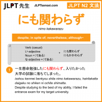 nimo kakawarazu にも関わらず にもかかわらず jlpt n2 grammar meaning 文法 例文 learn japanese flashcards