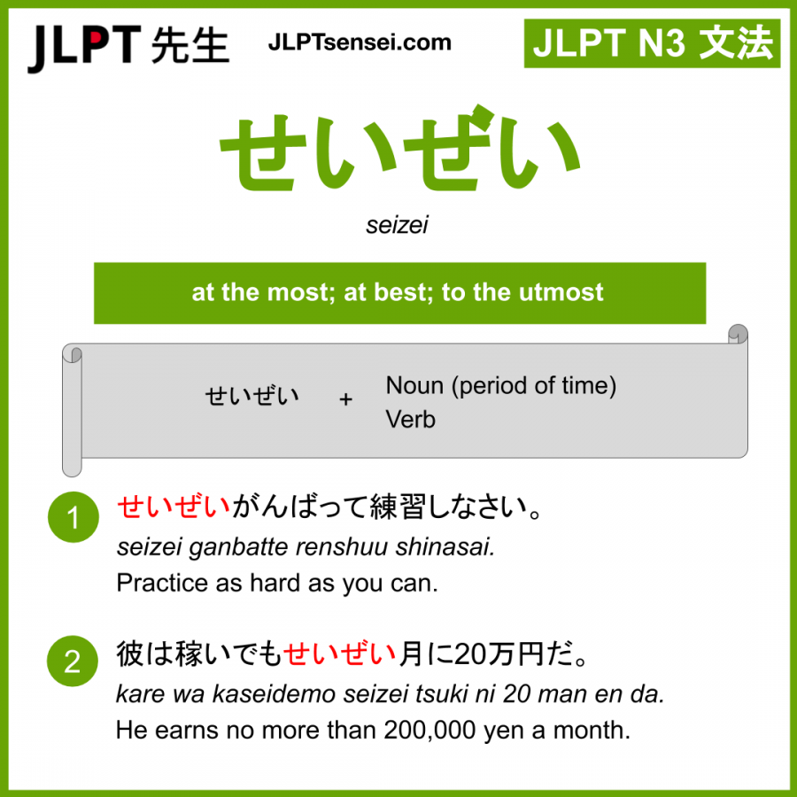 Gramatica Jlpt N3 せいぜい Seizei Significado Guiadejapones Com