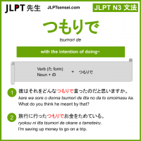 tsumori de つもりで jlpt n3 grammar meaning 文法 例文 learn japanese flashcards