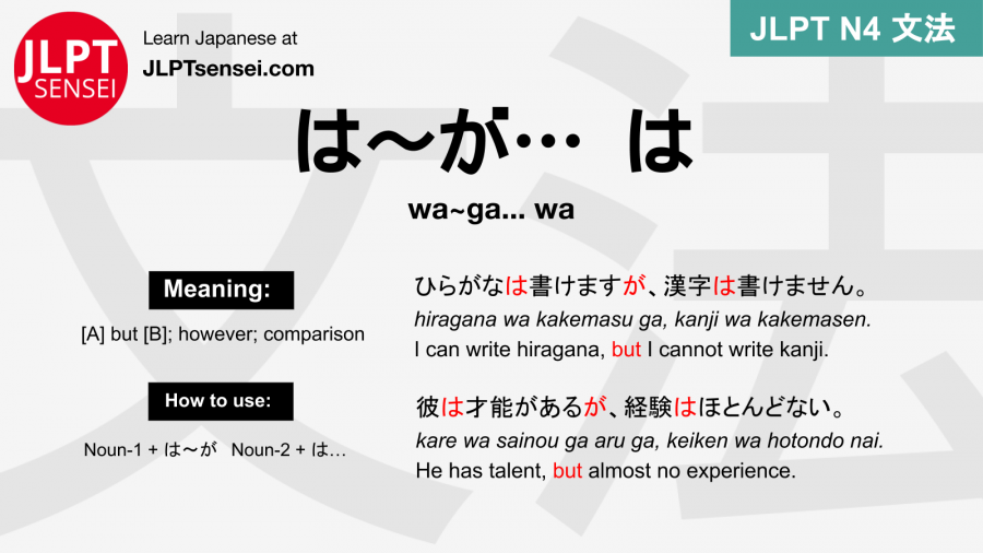 Gramática JLPT N4: は〜が… は (wa~ga... wa) Significado – guiadejapones.com