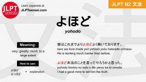 yohodo よほど jlpt n2 grammar meaning 文法 例文 japanese flashcards