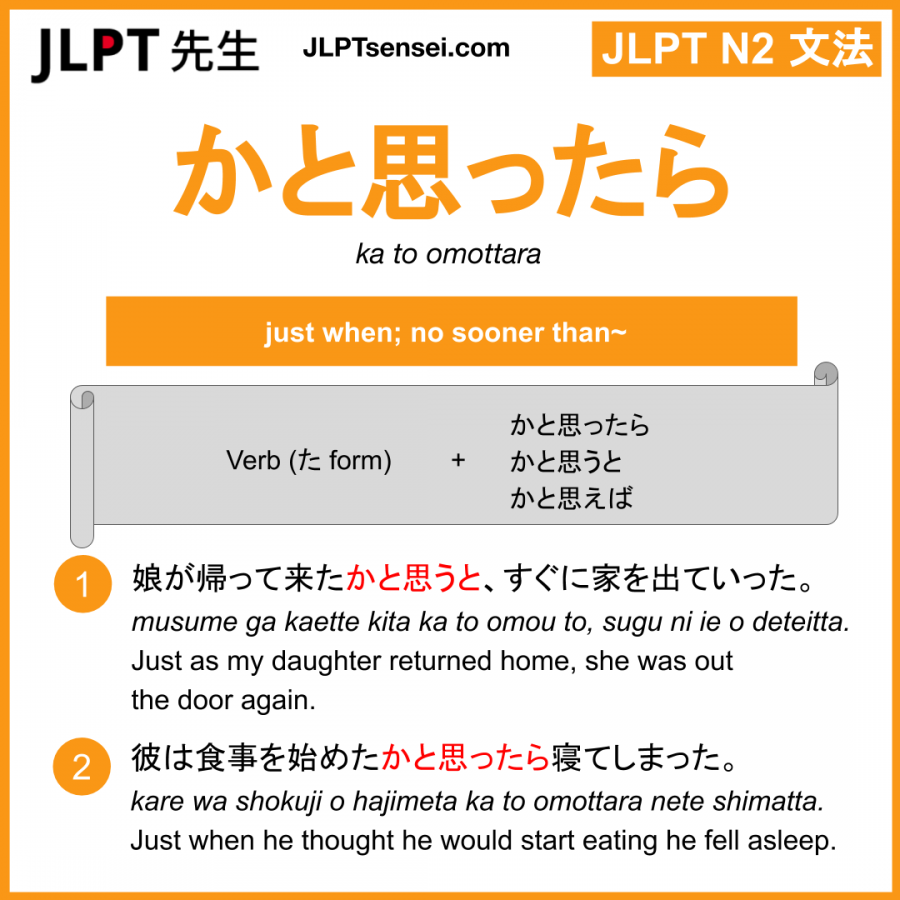 Gramática JLPT N2: かと思ったら (ka to omottara) Significado – guiadejapones.com