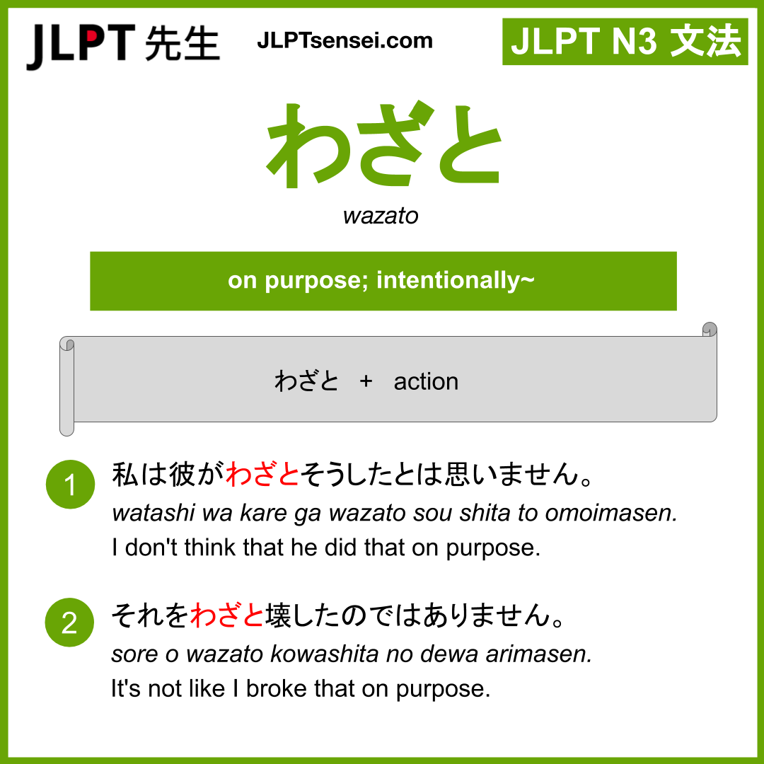 wazato わざと jlpt n3 grammar meaning 文法 例文 learn japanese flashcards ...