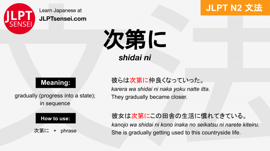 Gramática JLPT N2: 次第に (shidai ni) Significado – guiadejapones.com